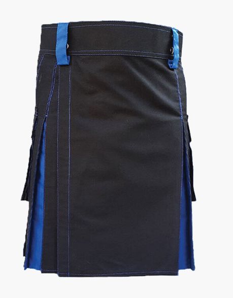 Hybrid kilt in black and blue with two tones - scottish kilt jacket