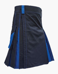 Hybrid kilt in black and blue with two tones - scottish kilt jacket