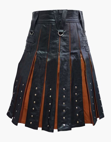 CROSS STRAP LEATHER KILT IN BLACK AND BROWN - Scottish Kilt Jacket™ USA-UK