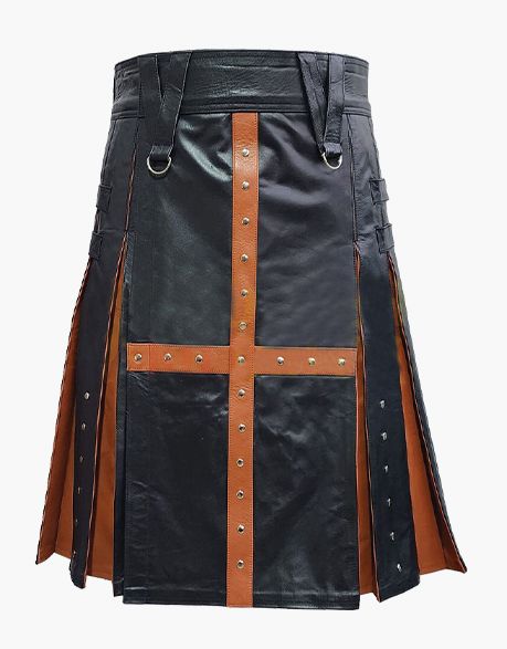 CROSS STRAP LEATHER KILT IN BLACK AND BROWN - Scottish Kilt Jacket™ USA-UK