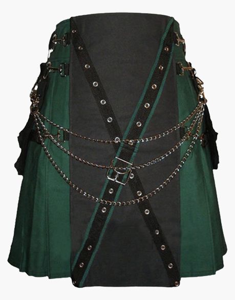 Gothic utility kilt in black and green - Scottish Kilt Jacket™ USA-UK