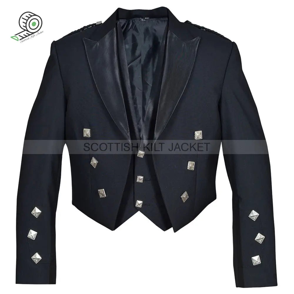 Black Barathea Wool Jacket For Prince Charlie Featuring Three Buttons Jackets