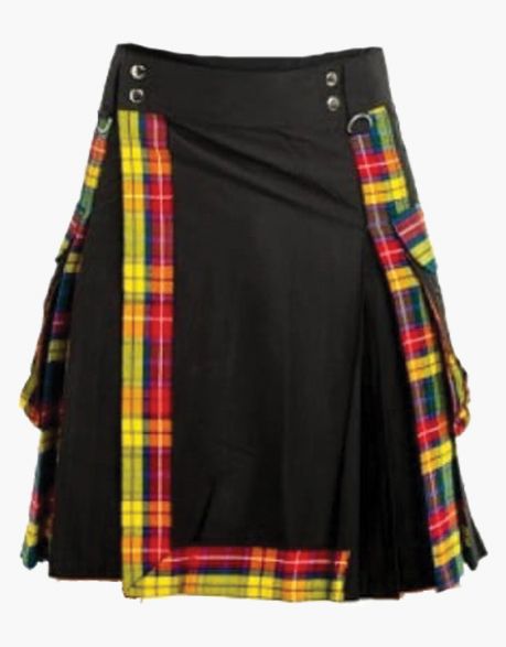 Black hybrid utility kilt with tarpan straps from Buchanan - Scottish Kilt Jacket™ USA-UK