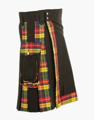 Black hybrid utility kilt with tarpan straps from Buchanan - Scottish Kilt Jacket™ USA-UK