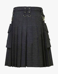 DETACHABLE BLACK DENIM KILT - Scottish Kilt Jacket™ USA-UK