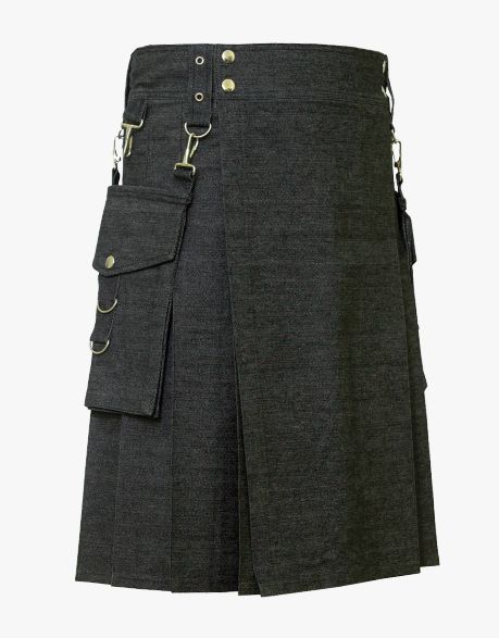 DETACHABLE BLACK DENIM KILT - Scottish Kilt Jacket™ USA-UK