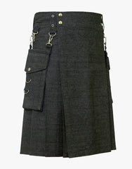 DETACHABLE BLACK DENIM KILT - Scottish Kilt Jacket™ USA-UK