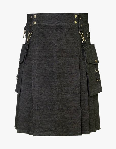 DETACHABLE BLACK DENIM KILT - Scottish Kilt Jacket™ USA-UK