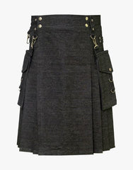 DETACHABLE BLACK DENIM KILT - Scottish Kilt Jacket™ USA-UK