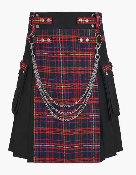 TARTAN APRON-WEARING BLACK GOTHIC UTILITY KILT - scottish kilt jacket