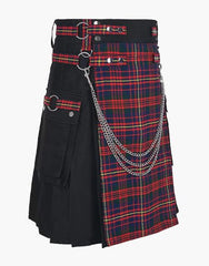 TARTAN APRON-WEARING BLACK GOTHIC UTILITY KILT - scottish kilt jacket