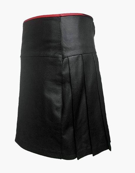 KILT IN BLACK LEATHER WITH RED PIPING - Scottish Kilt Jacket™ USA-UK