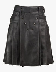 Utility style black leather kilt with laces - Scottish Kilt Jacket™ USA-UK