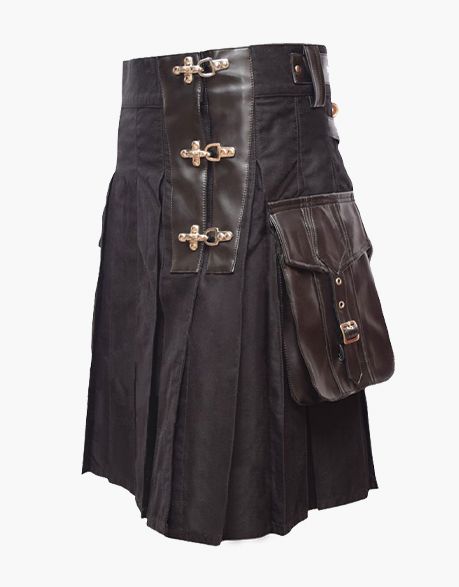 Utility kilt in black with a leather belt - Scottish Kilt Jacket™ USA-UK