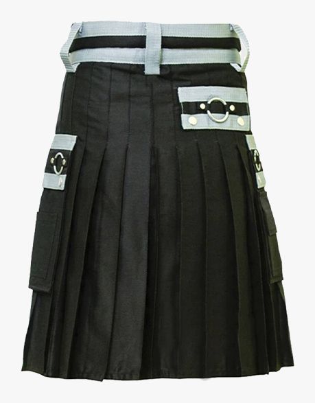 Elegant Black Utility Kit with White Nylons - Scottish Kilt Jacket™ USA-UK