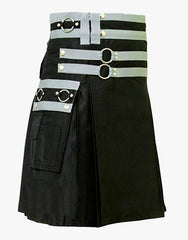 Elegant Black Utility Kit with White Nylons - Scottish Kilt Jacket™ USA-UK