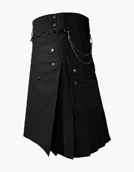 Elegant black utility kilt with a sophisticated design