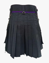 Utility Kilt in Black with Silver Chains - Scottish Kilt Jacket™ USA-UK