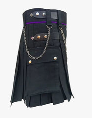 Utility Kilt in Black with Silver Chains - Scottish Kilt Jacket™ USA-UK