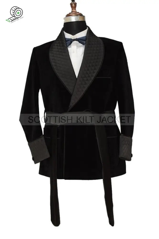 Black Velvet Quilted Dinner Blazer Smoking Jackets