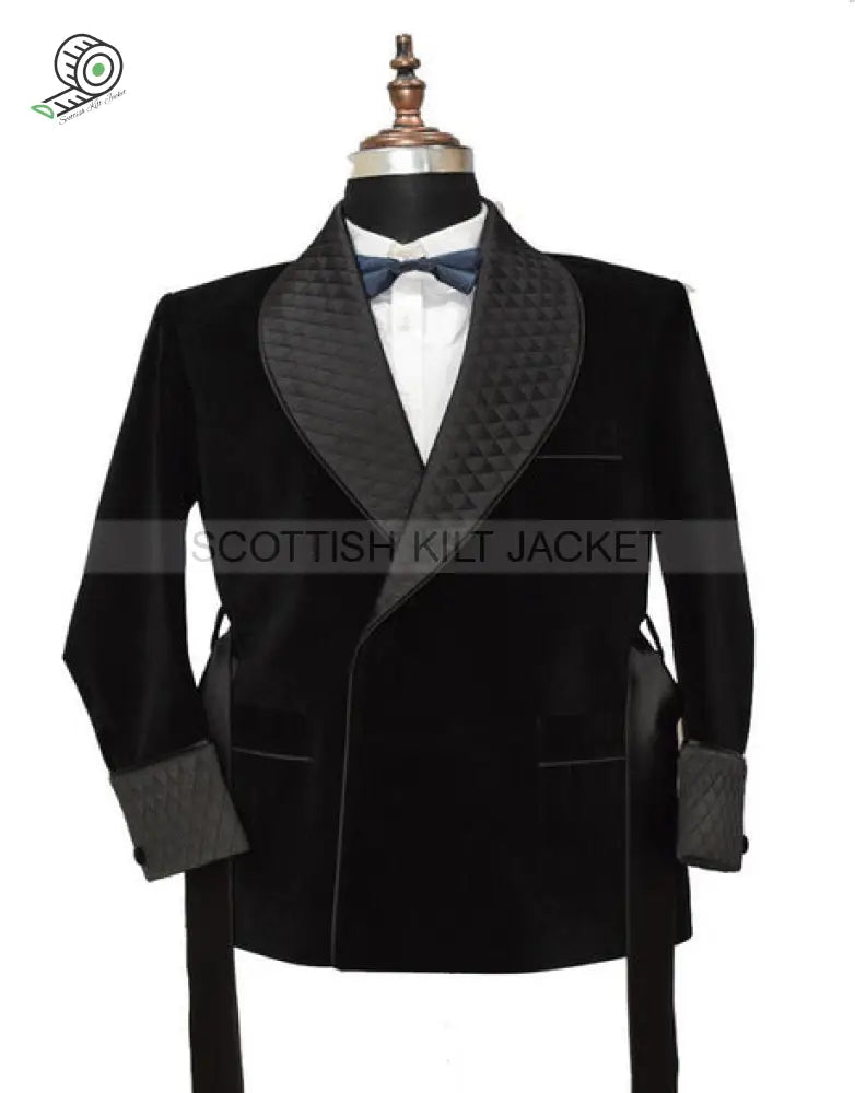 Black Velvet Quilted Dinner Blazer Smoking Jackets