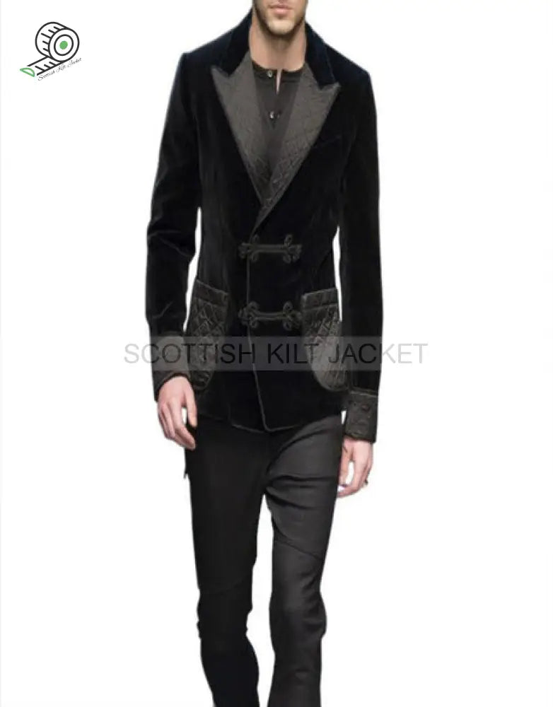 Black Velvet Quilted Evening Coat Smoking Jackets