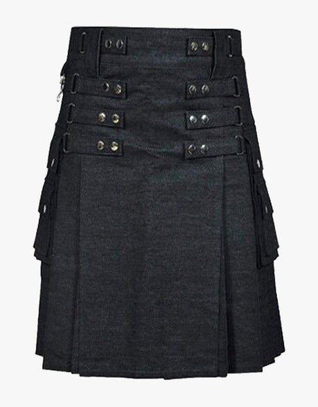 Women's Black Denim Kilt - Scottish Kilt Jacket™ USA-UK