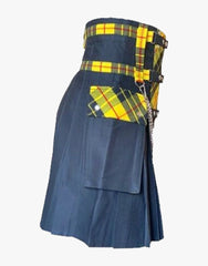 KILT IN BLACK DESIGN WITH TARTAN FRONT APRON - scottish kilt jacket