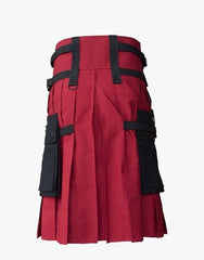 RED GOTHIC UTILITY KILT WITH CROSS STRAPS & BLACK APRON - Scottish Kilt Jacket™ USA-UK