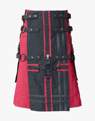 RED GOTHIC UTILITY KILT WITH CROSS STRAPS & BLACK APRON - Scottish Kilt Jacket™ USA-UK