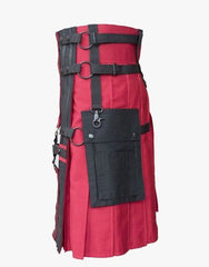 RED GOTHIC UTILITY KILT WITH CROSS STRAPS & BLACK APRON - Scottish Kilt Jacket™ USA-UK