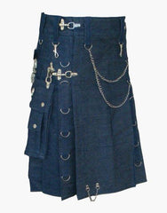 GOTHIC BLUE DENIM KIT WITH DETACHABLE POCKETS - Scottish Kilt Jacket™ USA-UK