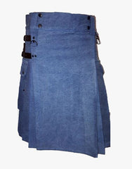 KILT IN BLUE DEAL WITH BLACK LEATHER STRAPS