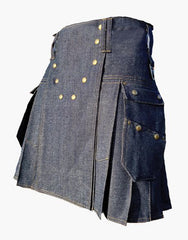 Utility Kit in Blue Denim with a Studded Design