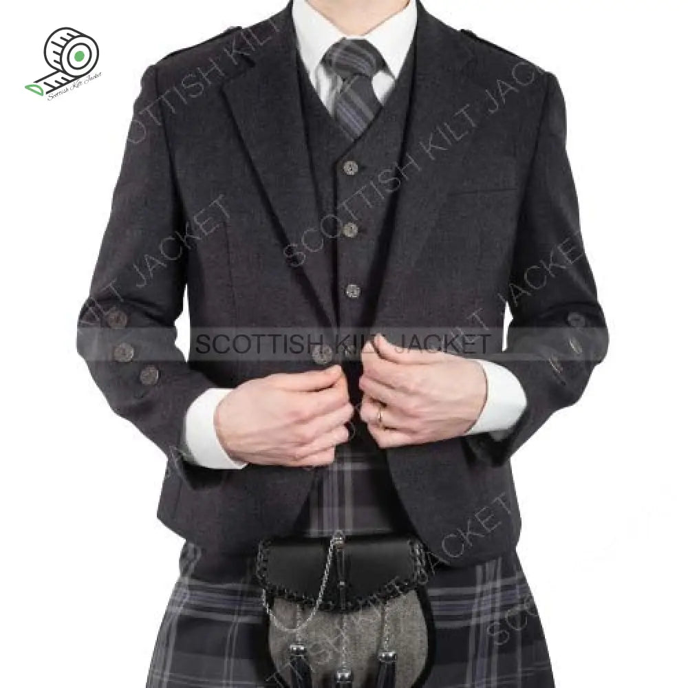 Braemar Charcoal Tweed Kilt Jacket & 5 Buttons Vest