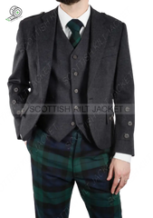 Braemar Charcoal Tweed Kilt Jacket & 5 Buttons Vest