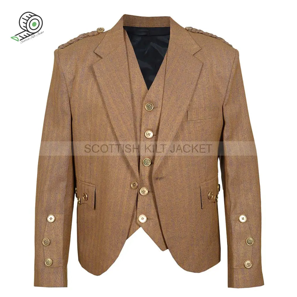 Brown Argyll Jacket With Waistcoat And Vest Serge Wool Tweed Kilt Jackets