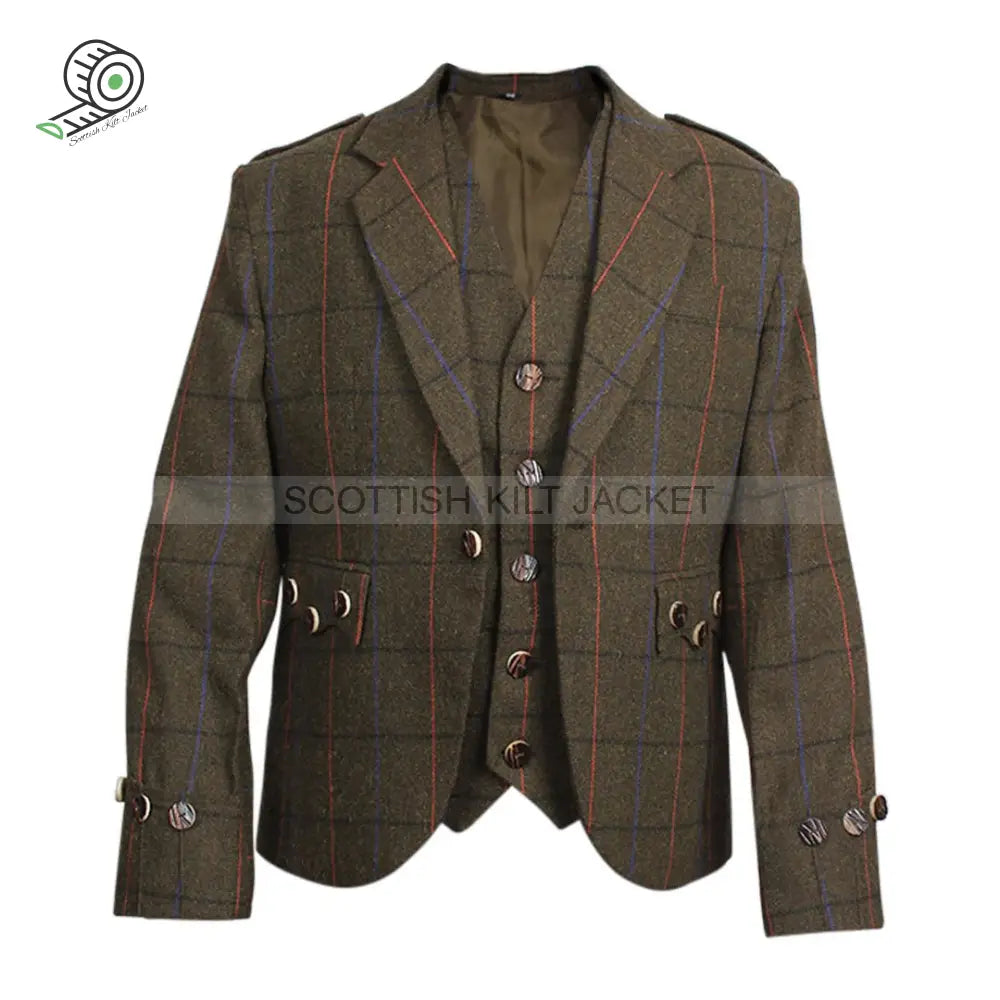 Brown Argyll Tweed Vest And Jacket Kilt Jackets