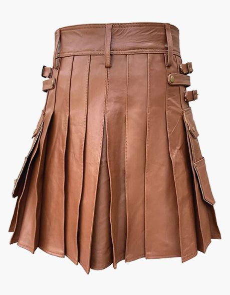 KILT IN BROWN LEATHER WITH A SPORRAN FRONT - Scottish Kilt Jacket™ USA-UK