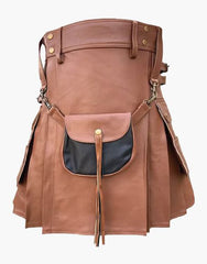 KILT IN BROWN LEATHER WITH A SPORRAN FRONT - Scottish Kilt Jacket™ USA-UK