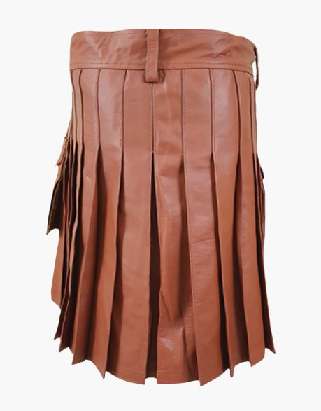 Luxurious Brown Leather Kilt - Brown Leather Kilt - Scottish Kilt Jacket™ USA-UK