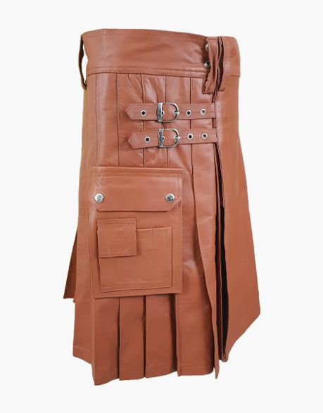 Luxurious Brown Leather Kilt - Brown Leather Kilt - Scottish Kilt Jacket™ USA-UK