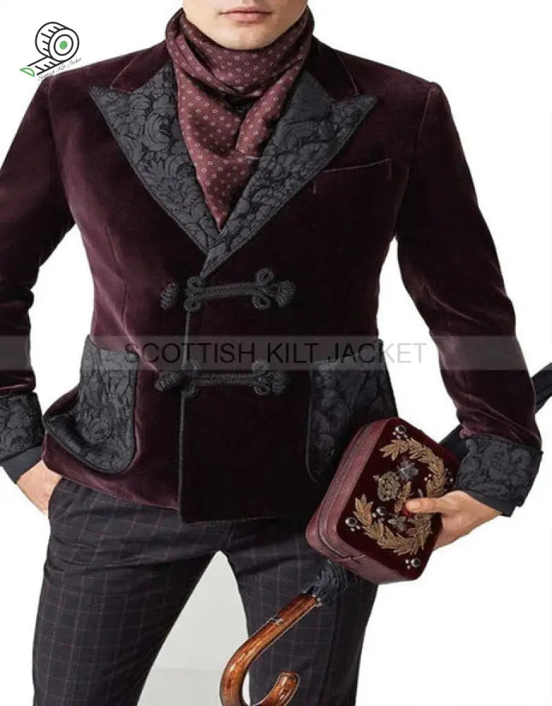 Burgundy Velvet Evening Blazers Smoking Jackets