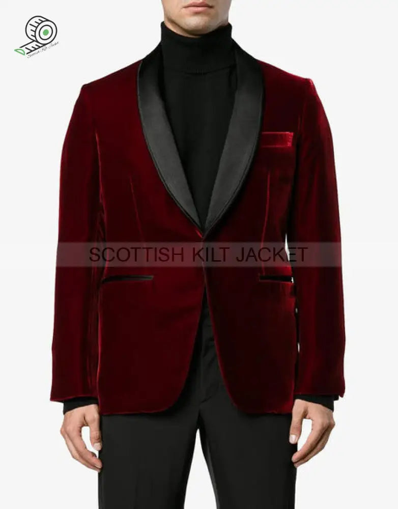 Burgundy Velvet Slim Fit Blazers Smoking Jackets