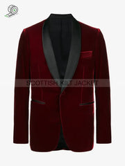 Burgundy Velvet Slim Fit Blazers Smoking Jackets