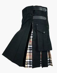 BLACK FABRIC CAMEL THOMSON TARTAN HYBRID KILT - scottish kilt jacket