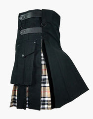 BLACK FABRIC CAMEL THOMSON TARTAN HYBRID KILT - scottish kilt jacket