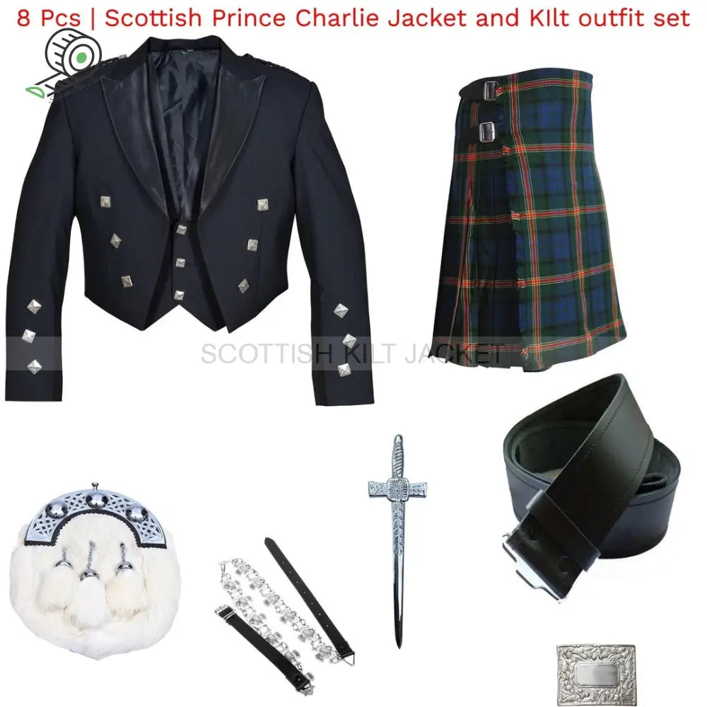 Eight-Piece Scottish Prince Charlie Jacket Vest And Kilt Set Jackets