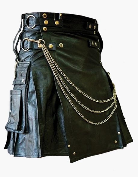 Stylish leather kilt with chain - Scottish Kilt Jacket™ USA-UK