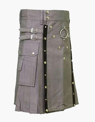 Grey Utility Kilt - Gothic Style - Grey Belted Kilt - Scottish Kilt Jacket™ USA-UK